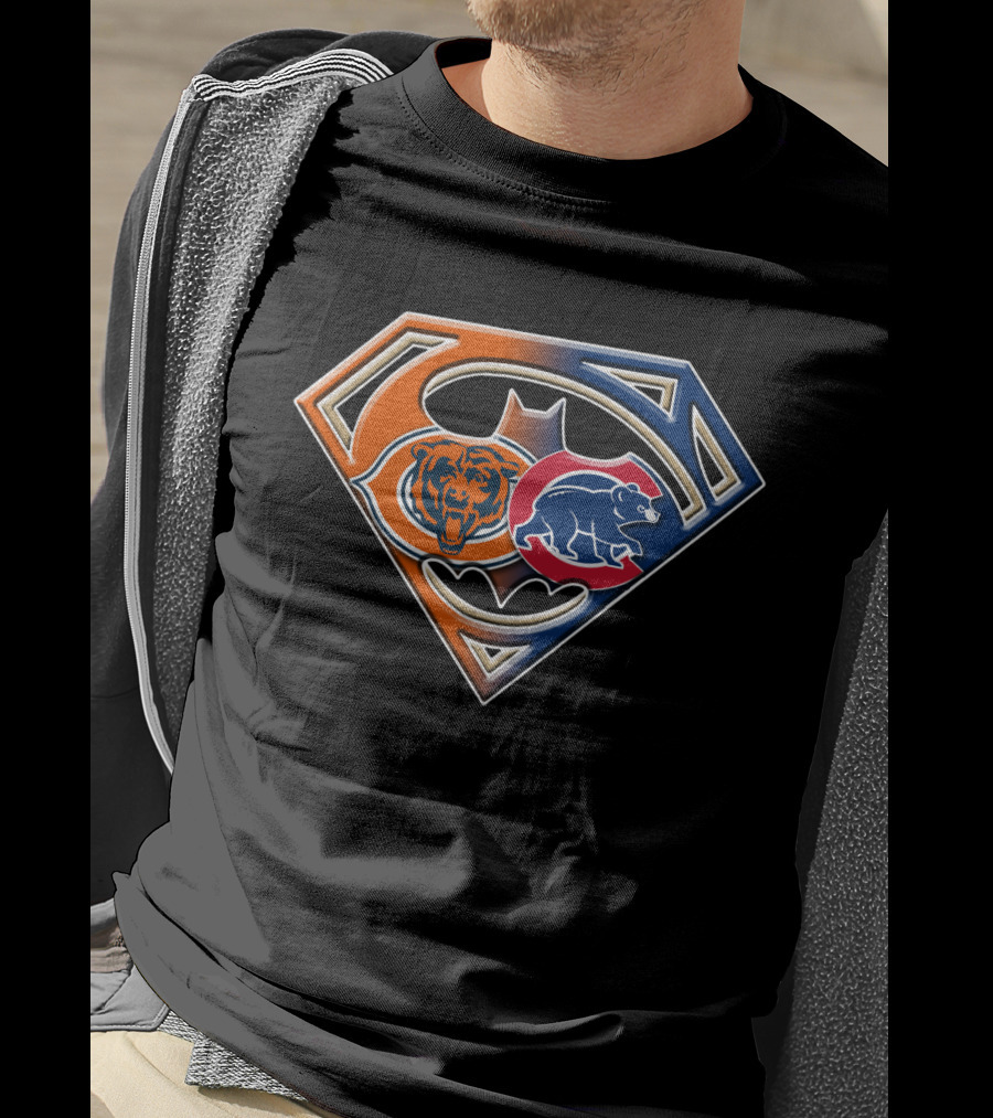 Superman Batman Chicago Bears Cubs Crossover T-Shirt
