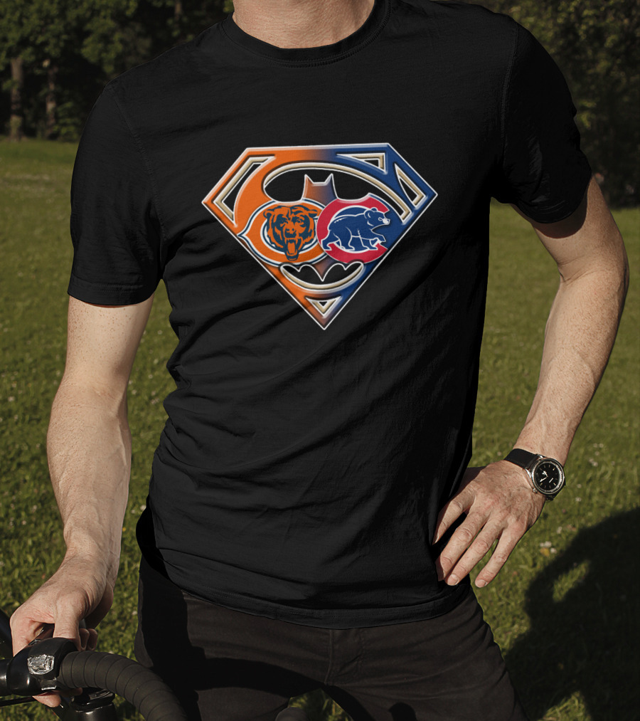 Superman Batman Chicago Bears Cubs Crossover T-Shirt