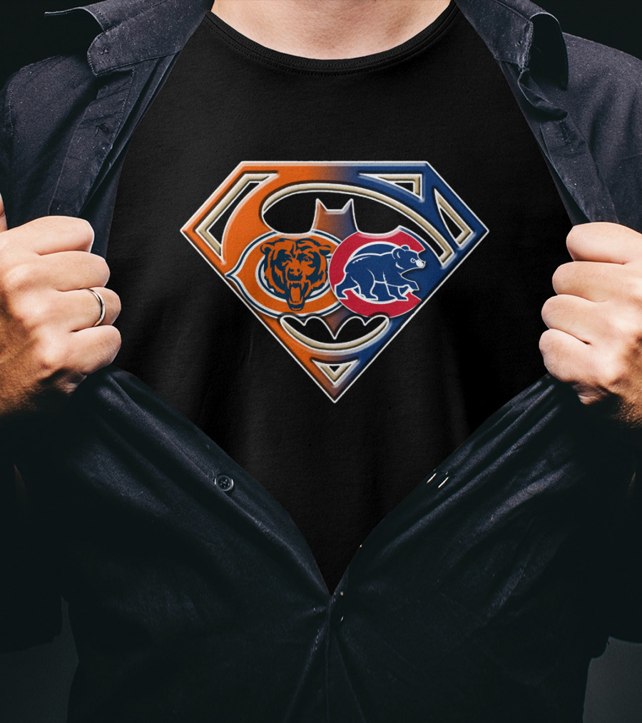 Superman Batman Chicago Bears Cubs Crossover T-Shirt
