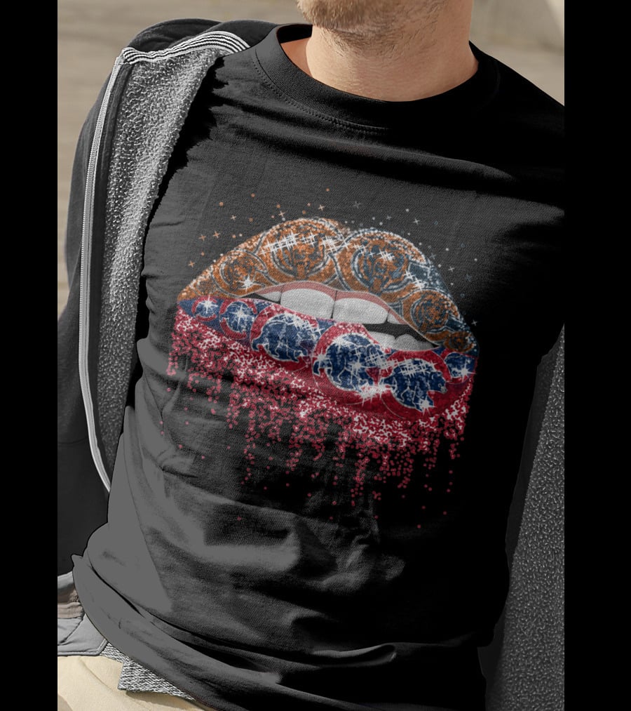 Lip American Football Team Lips Dripping Stars And Footballs T-Shirt