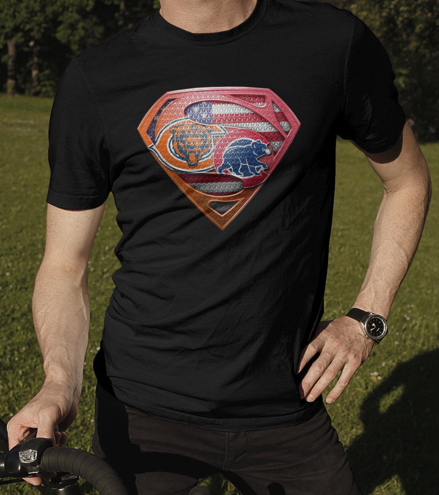 Superman Chicago Bears American Flag Shield SPB 008 T-Shirt