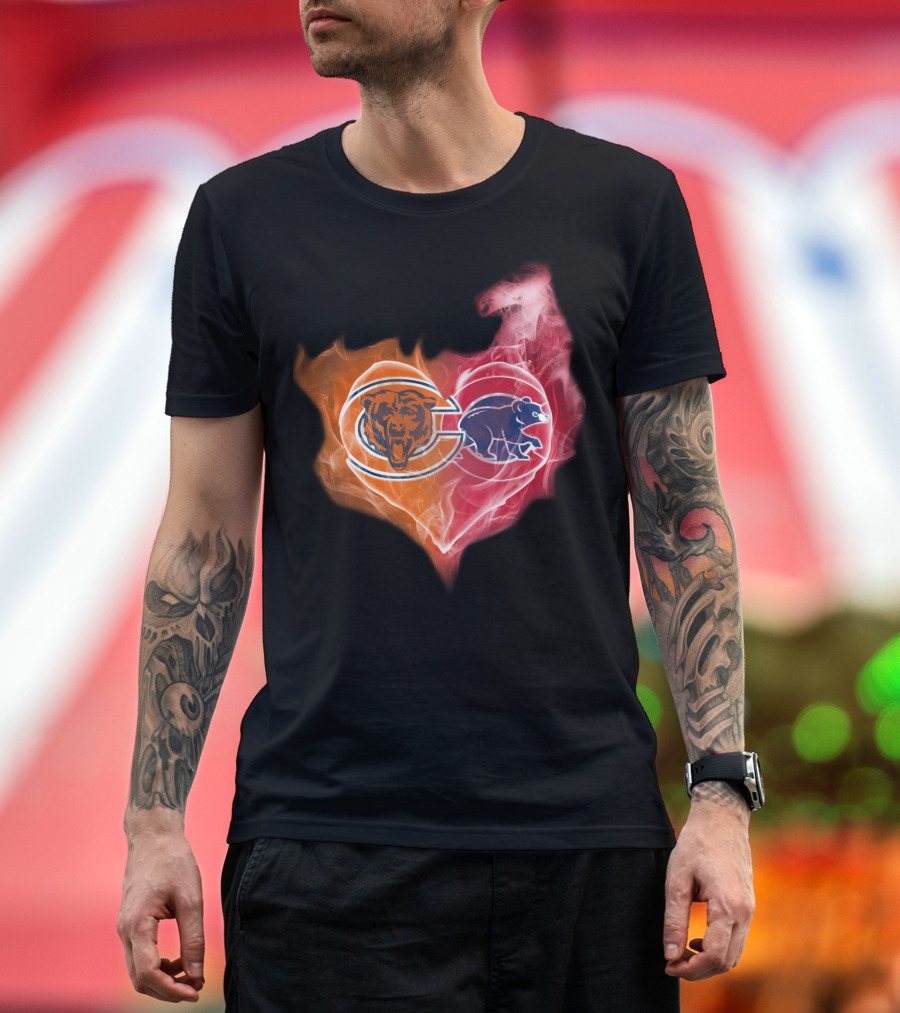 Chicago Bears Heart Flame Dual Logo T-Shirt