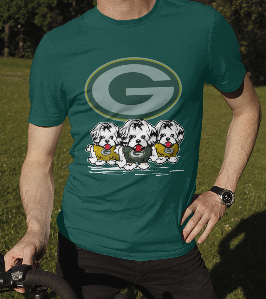 Green Bay Packers Logo With Three Dogs In Jerseys T-Shirt