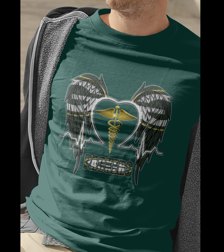 Packers Caduceus Heart Wings T-Shirt