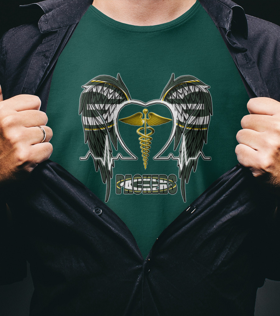 Packers Caduceus Heart Wings T-Shirt