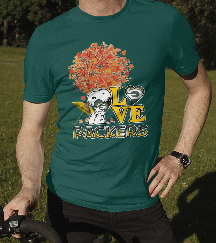 Love Packers Snoopy Green Bay Packers Autumn Tree T-Shirt
