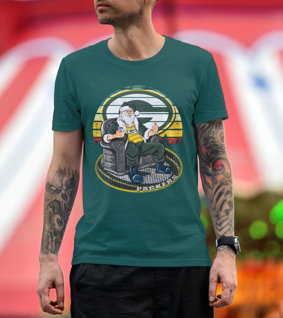 Green Bay Packers Santa Sitting With Beer T-Shirt