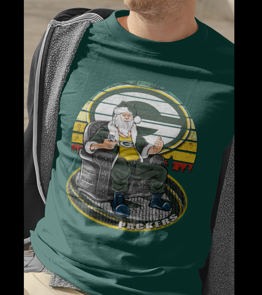 Green Bay Packers Santa Sitting With Beer T-Shirt