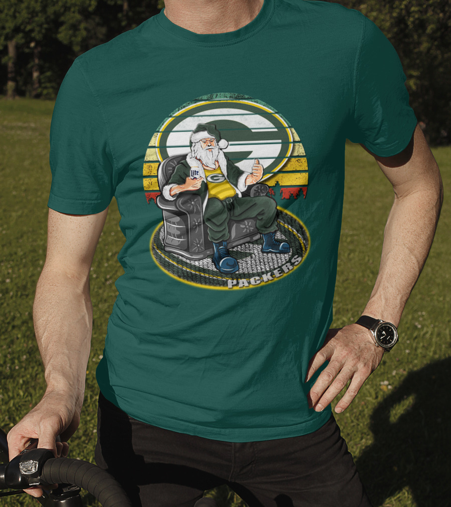 Green Bay Packers Santa Sitting With Beer T-Shirt