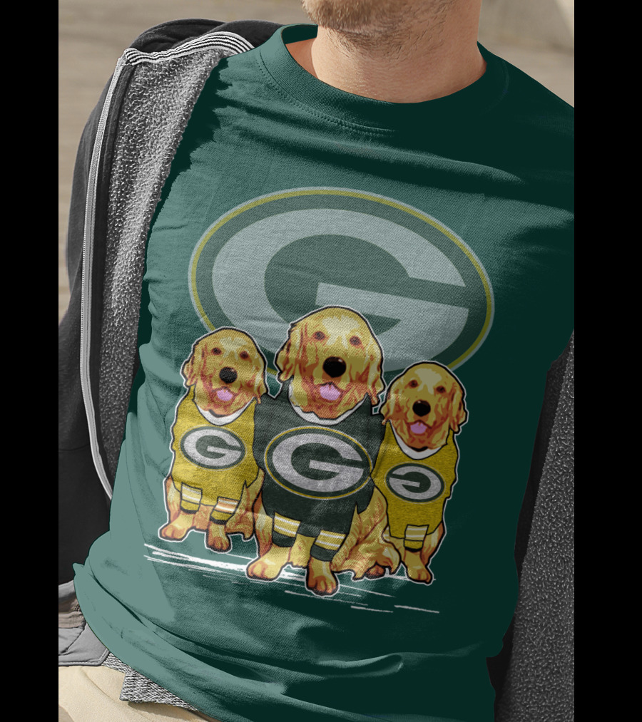 Green Bay Packers Golden Retrievers Sporting Green And Gold Attire T-Shirt