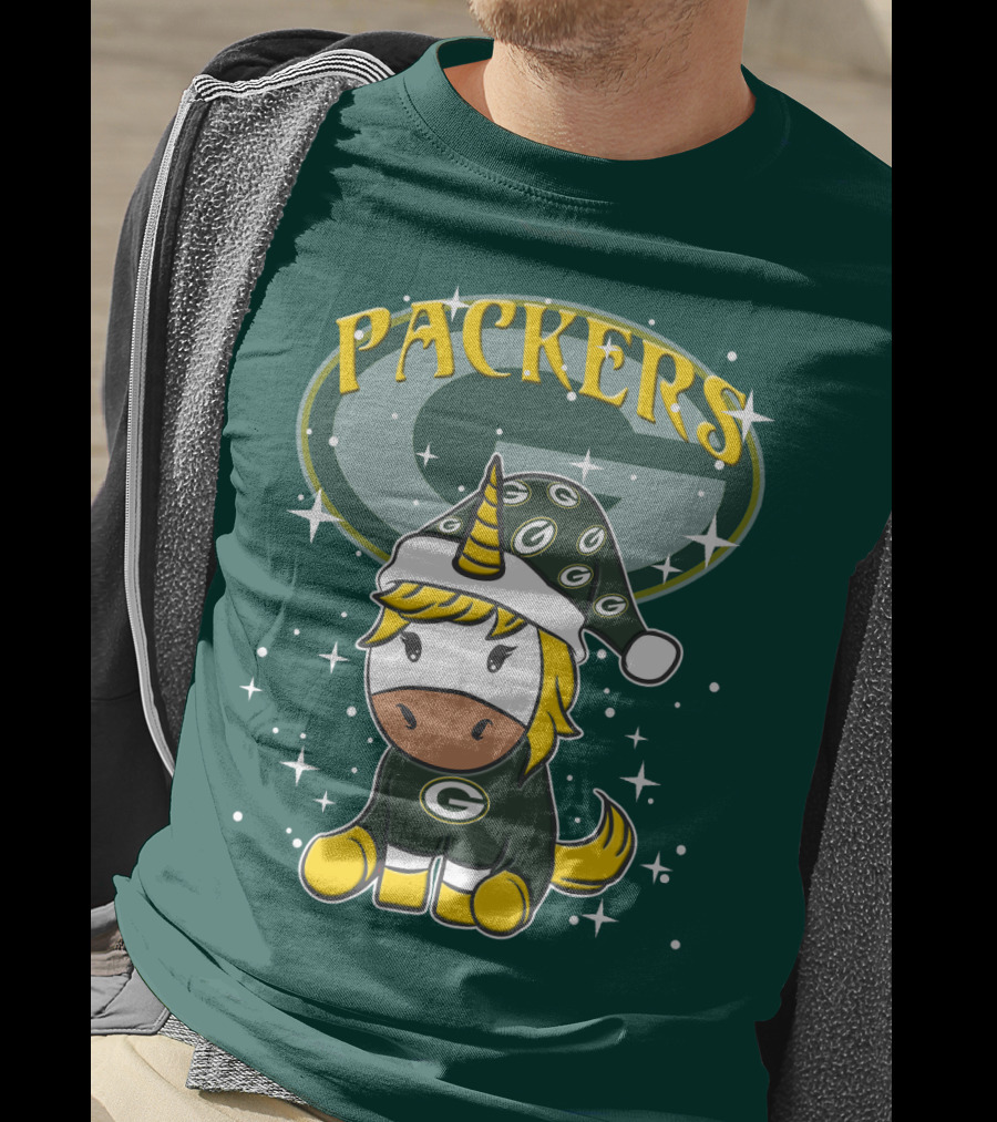 Packers Unicorn In Green Bay Colors With Stars And Logos T-Shirt