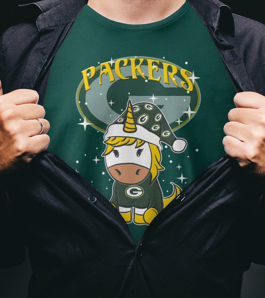 Packers Unicorn In Green Bay Colors With Stars And Logos T-Shirt