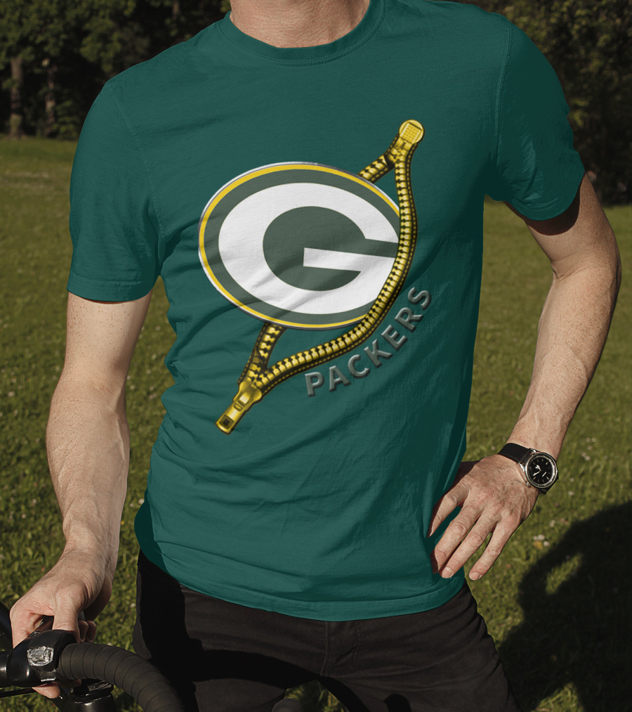 Green Bay Packers Logo With Zipper Elements T-Shirt
