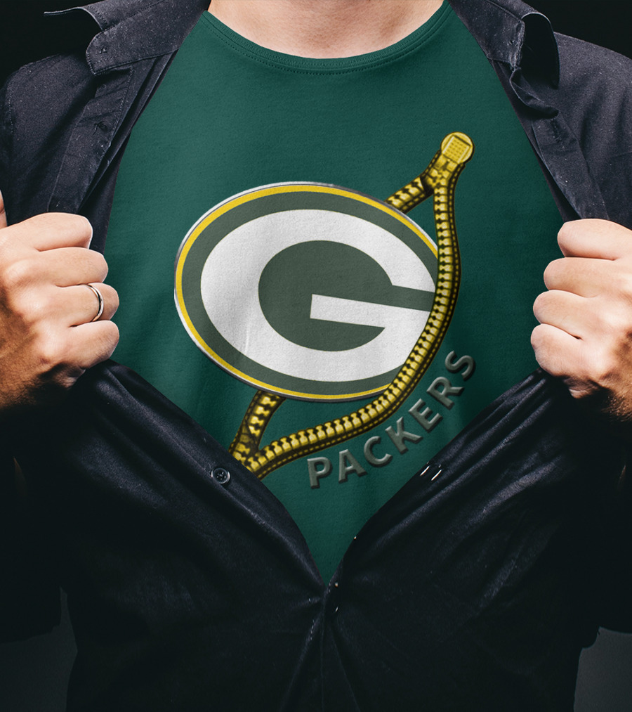 Green Bay Packers Logo With Zipper Elements T-Shirt