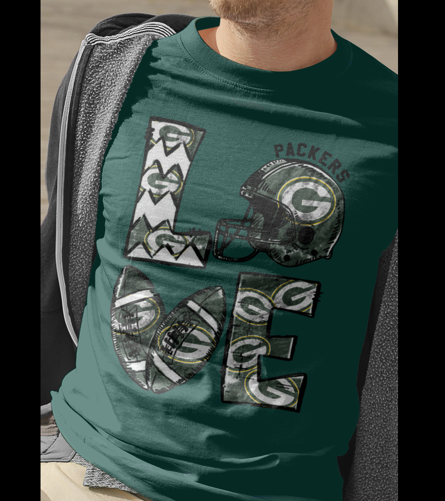 Packers Love Football Helmet And Ball Green Bay Packers T-Shirt