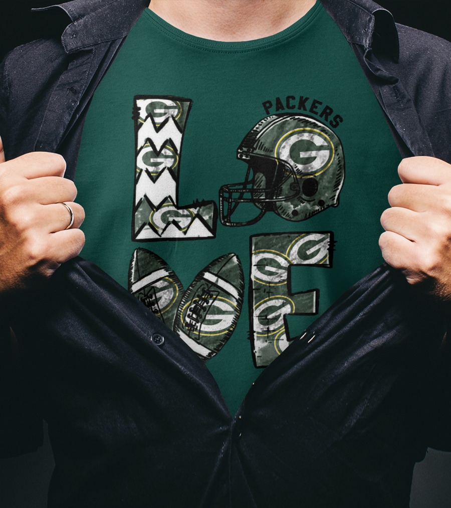 Packers Love Football Helmet And Ball Green Bay Packers T-Shirt