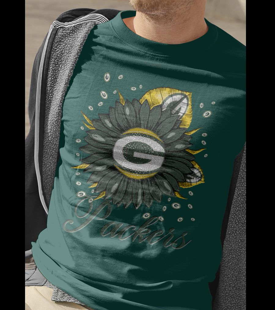 Green Bay Packers Sunflower Logo On Green T-Shirt