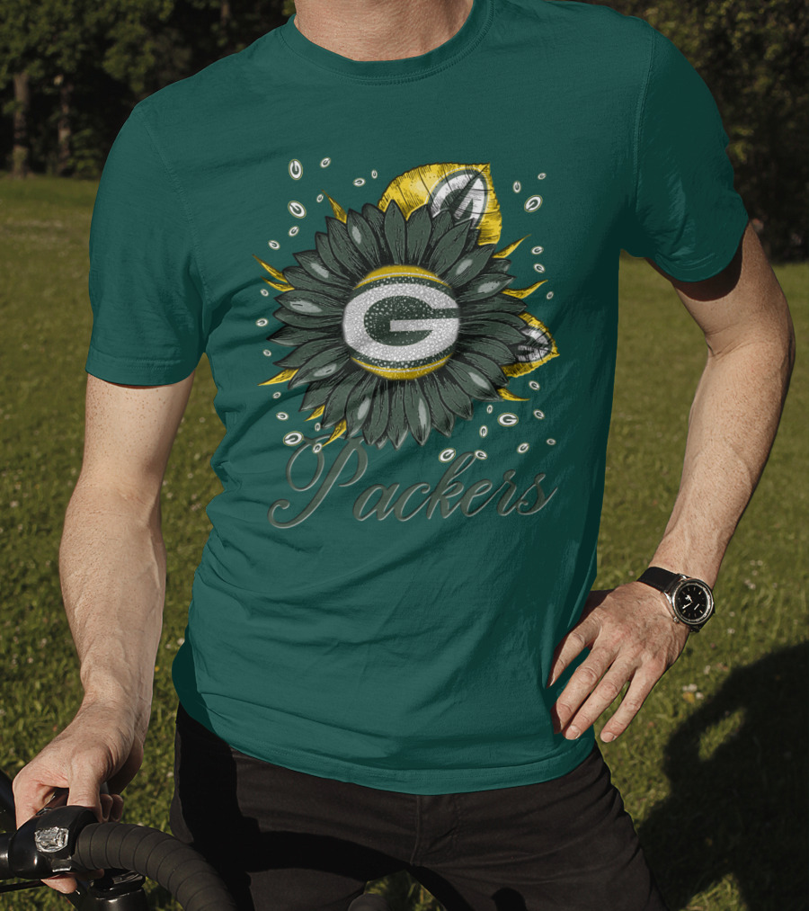 Green Bay Packers Sunflower Logo On Green T-Shirt