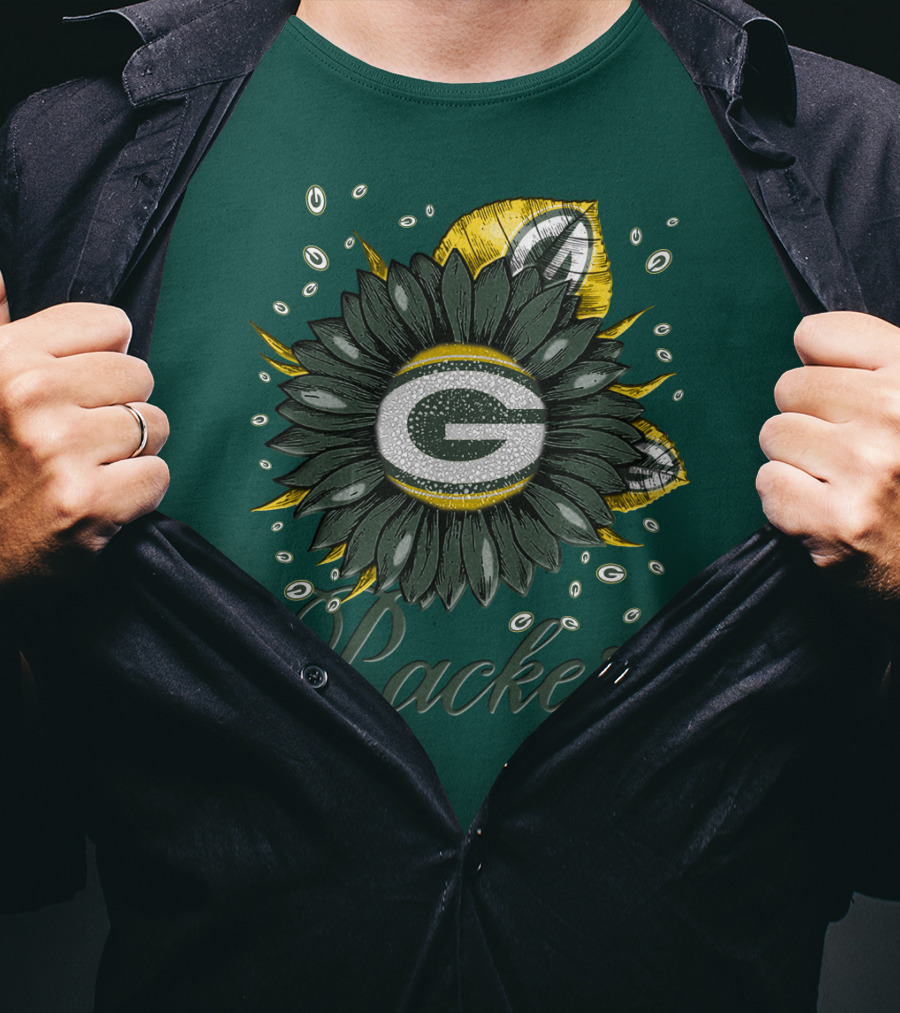 Green Bay Packers Sunflower Logo On Green T-Shirt