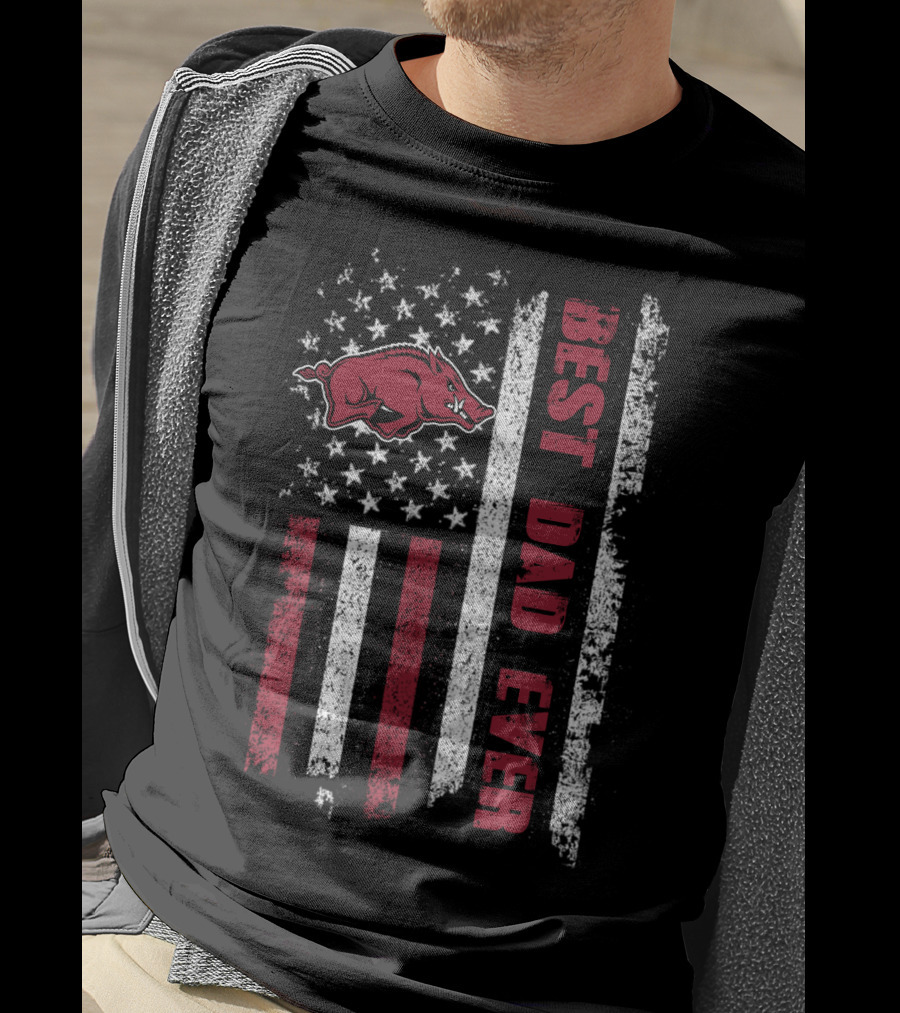 Arkansas Razorbacks Best Dad Ever American Flag T-Shirt