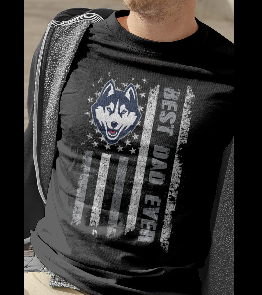 Best Dad Ever Husky American Flag Evd 096 T-Shirt