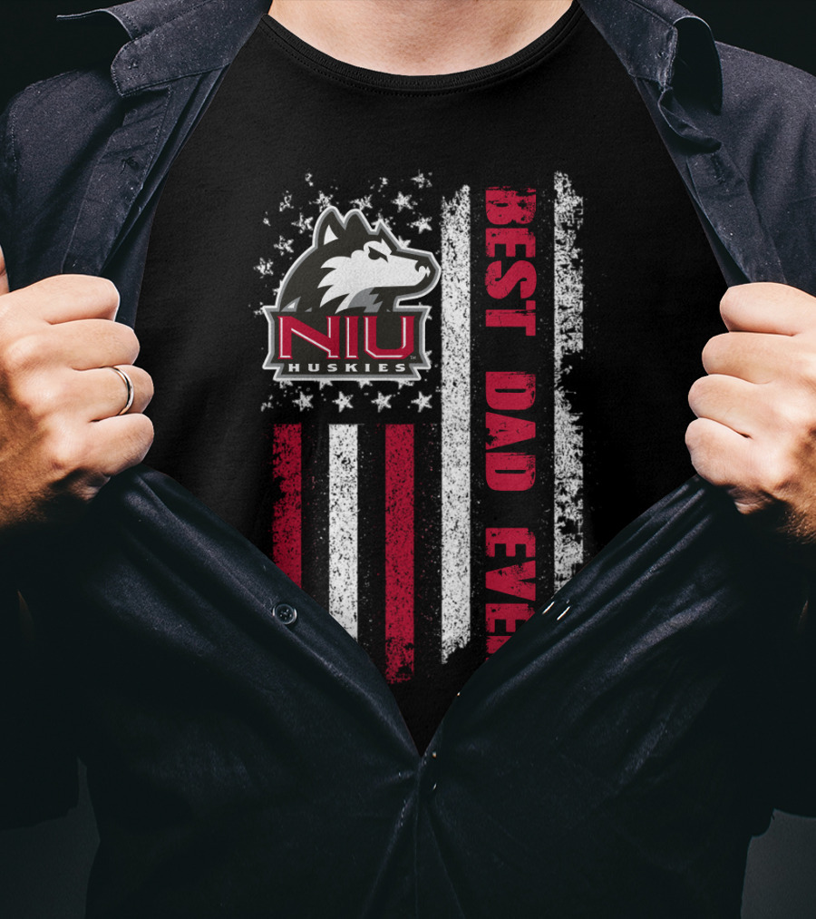 Niu Huskies Best Dad Ever Vintage American Flag T-Shirt