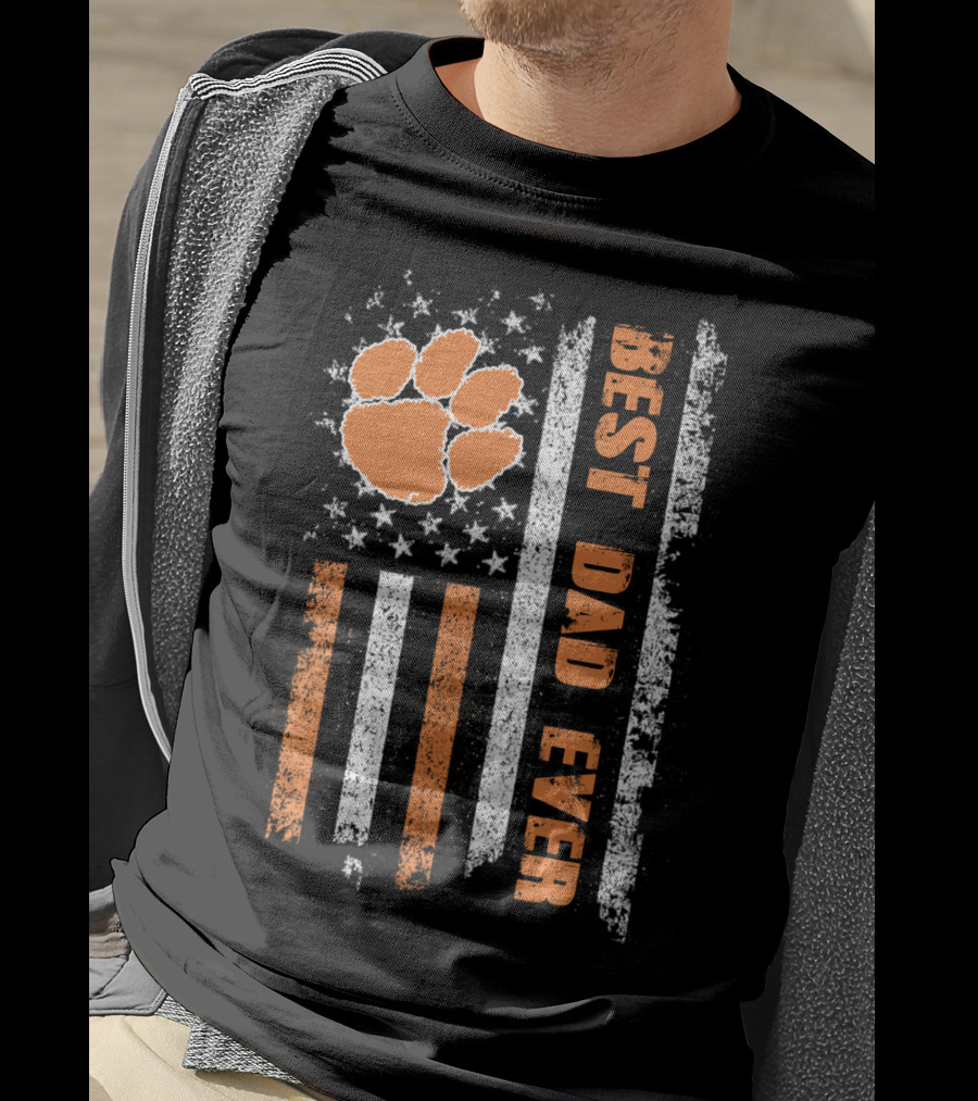 Best Dad Ever American Flag Paw Orange Stripes T-Shirt
