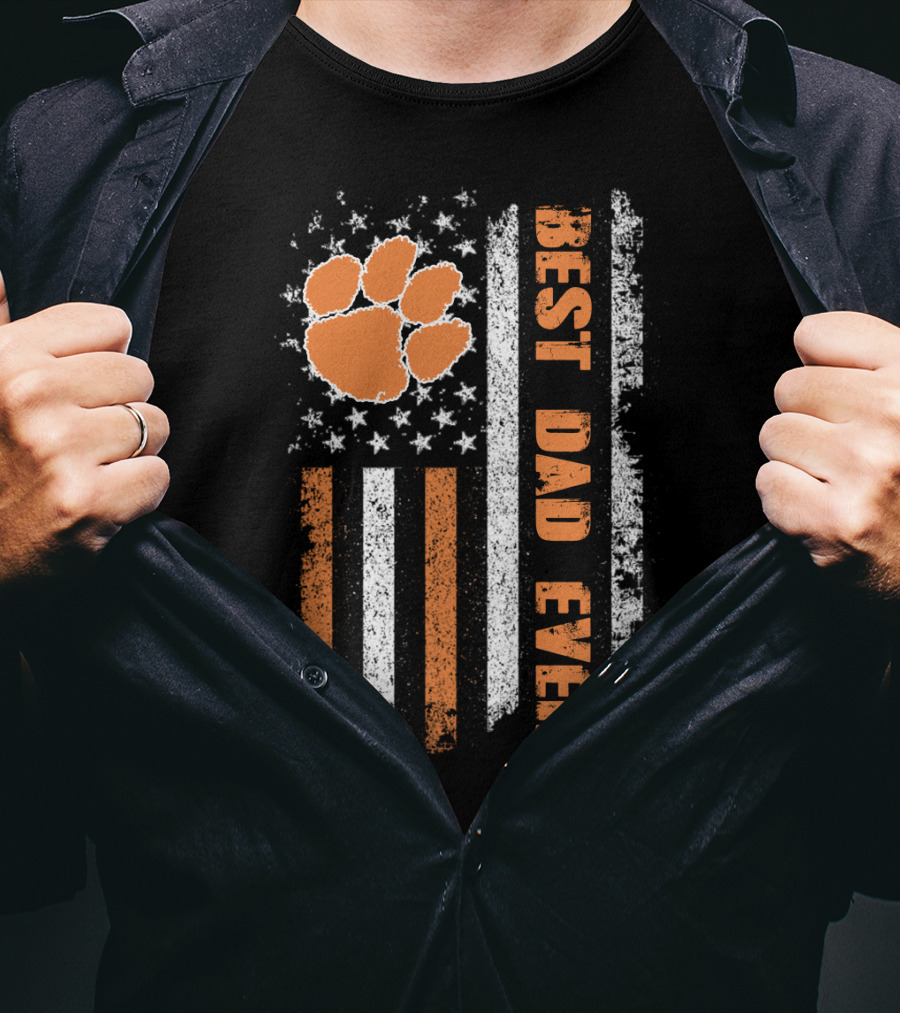 Best Dad Ever American Flag Paw Orange Stripes T-Shirt