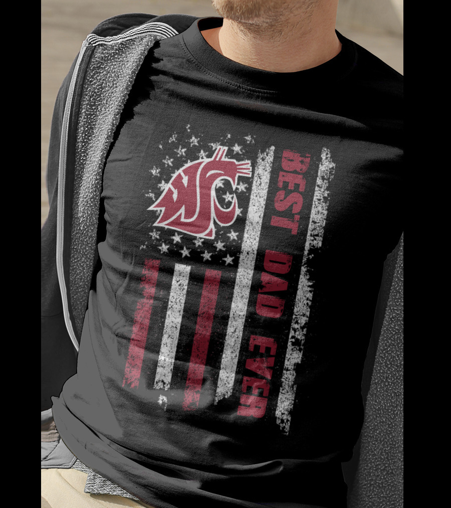 Best Dad Ever Wsu Cougar American Flag T-Shirt