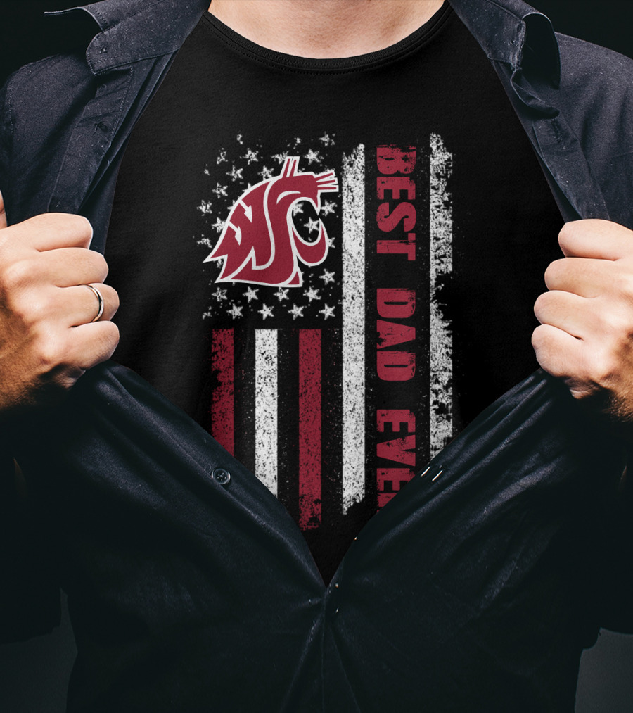 Best Dad Ever Wsu Cougar American Flag T-Shirt