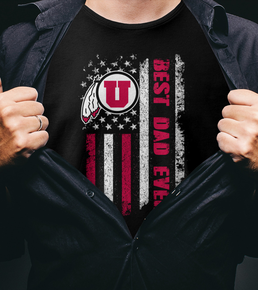 Utah Utes Best Dad Ever American Flag T-Shirt