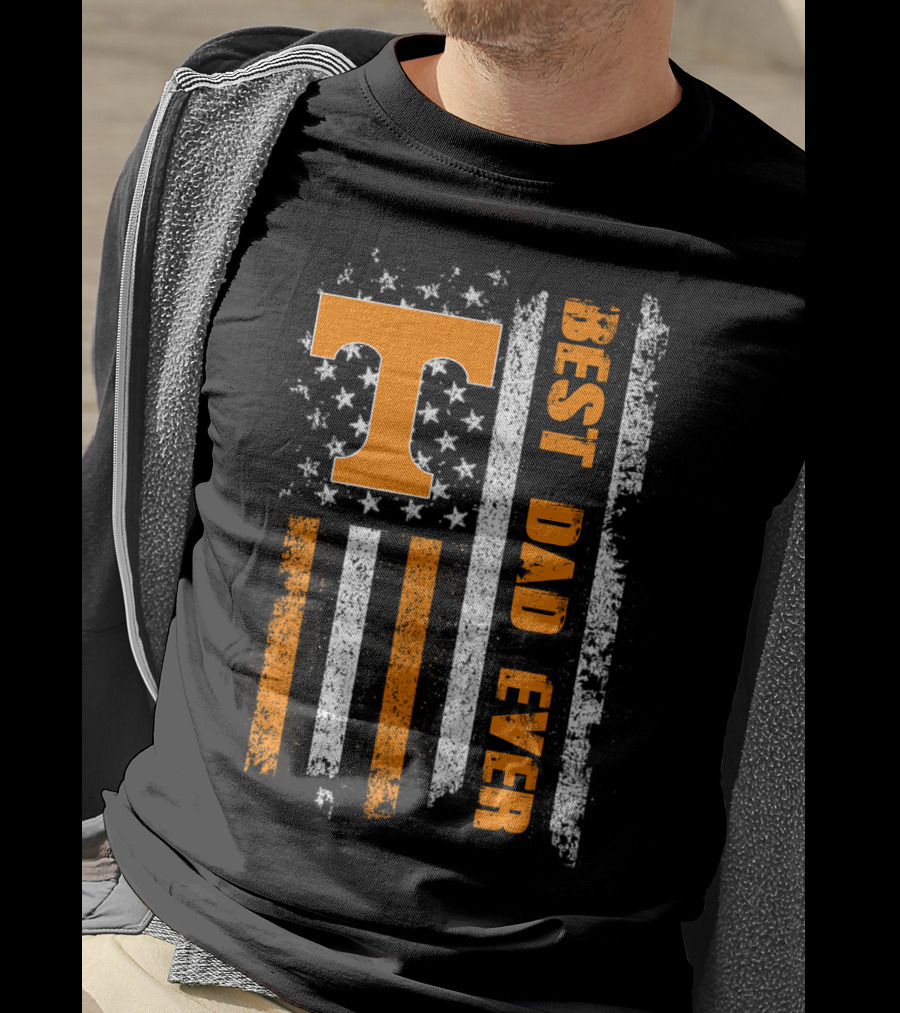 Tennessee Best Dad Ever American Flag Stars And Stripes Orange White T-Shirt