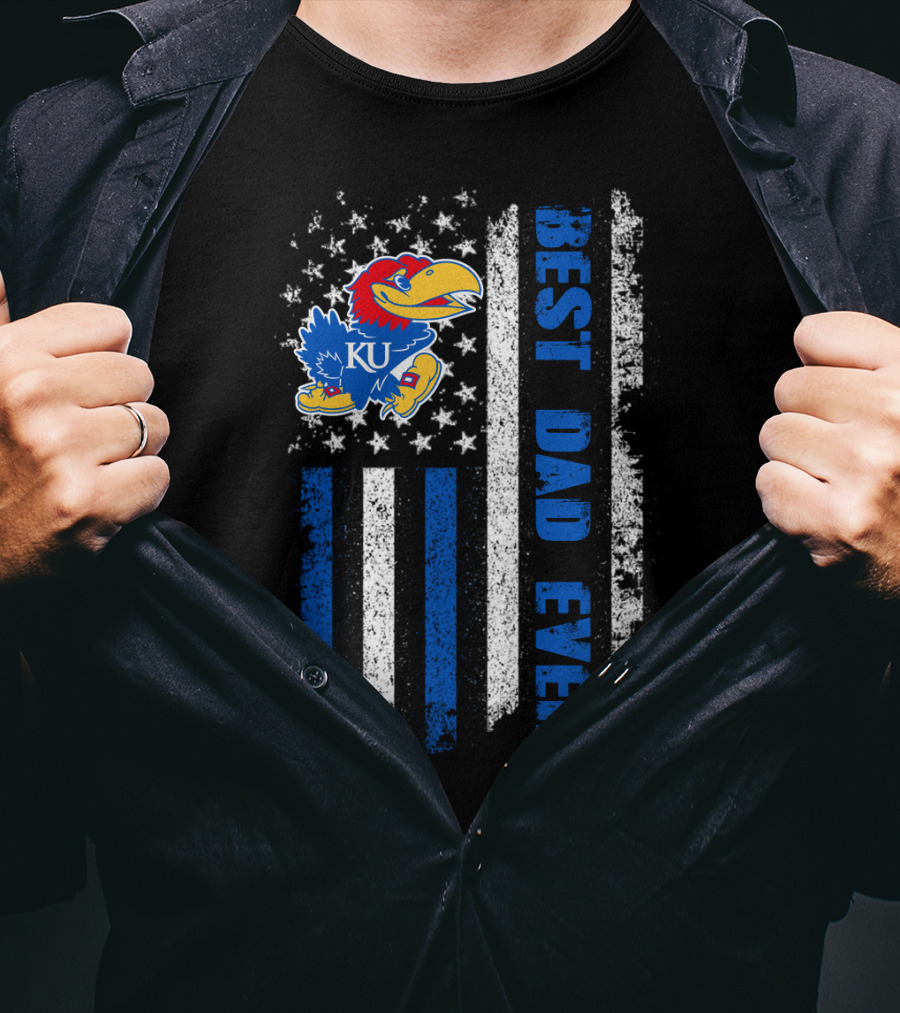 Ku Jayhawks Best Dad Ever American Flag T-Shirt