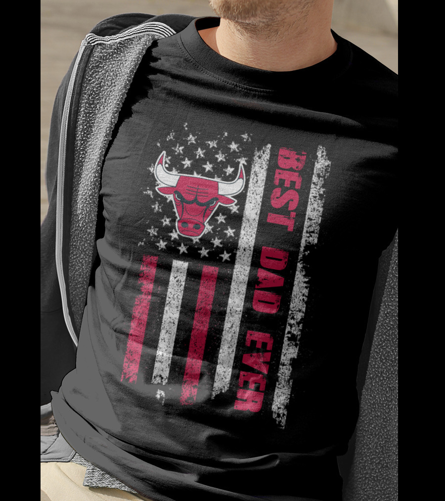 Evd 038 Best Dad Ever Chicago Bulls American Flag T-Shirt