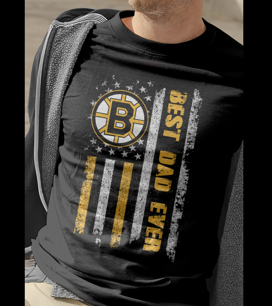 Best Dad Ever Boston Hockey Team Flag T-Shirt