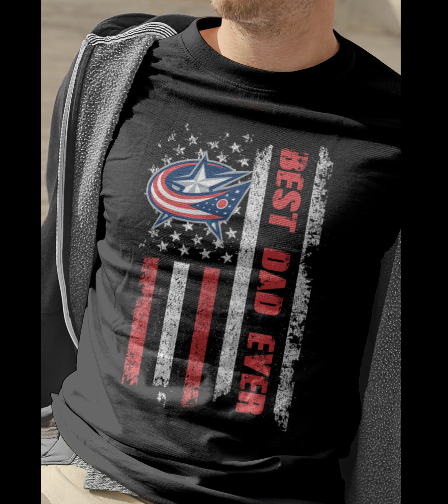Best Dad Ever Columbus Blue Jackets American Flag T-Shirt