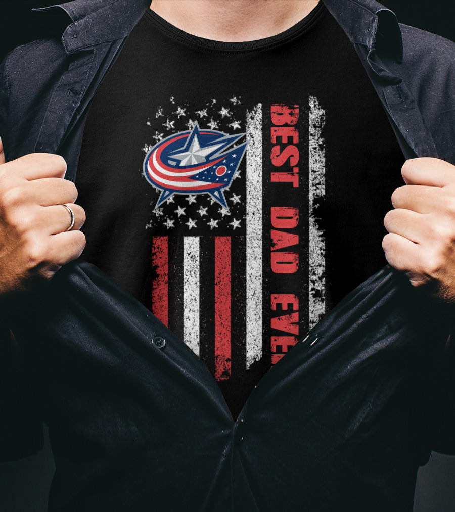 Best Dad Ever Columbus Blue Jackets American Flag T-Shirt