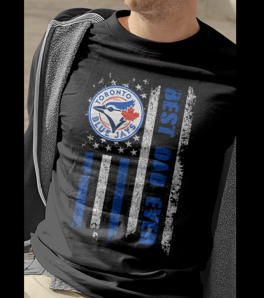 Toronto Blue Jays Best Dad Ever Blue White Striped Flag T-Shirt