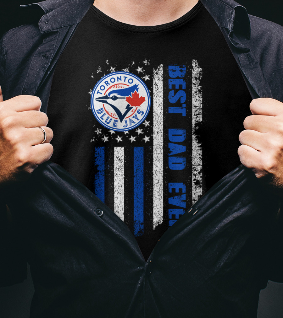 Toronto Blue Jays Best Dad Ever Blue White Striped Flag T-Shirt