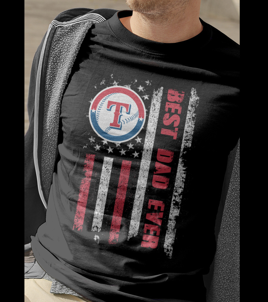 Best Dad Ever Texas Rangers American Flag Evd T-Shirt