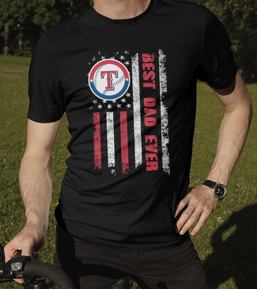 Best Dad Ever Texas Rangers American Flag Evd T-Shirt