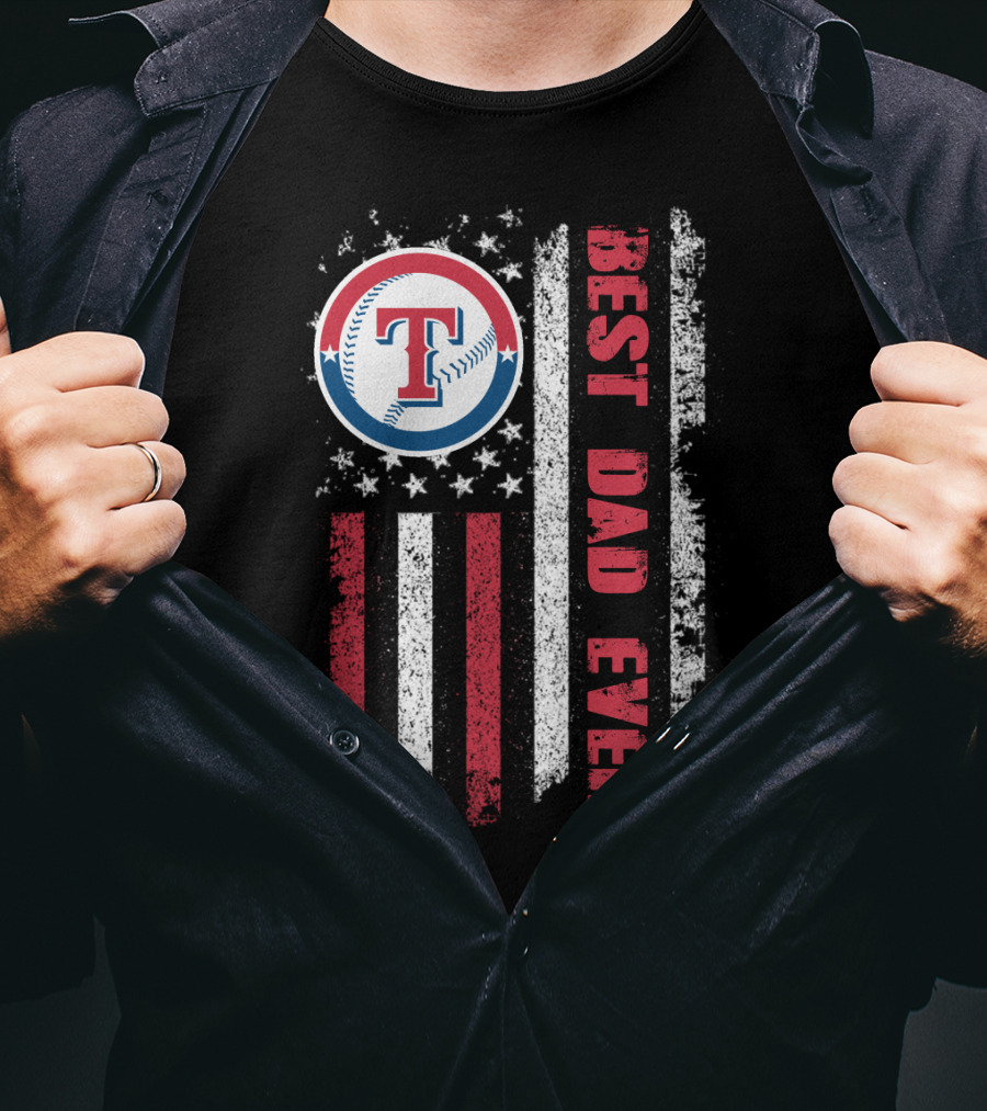 Best Dad Ever Texas Rangers American Flag Evd T-Shirt