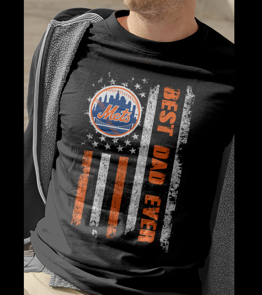 Mets Best Dad Ever American Flag Baseball Fan Evd 057 T-Shirt