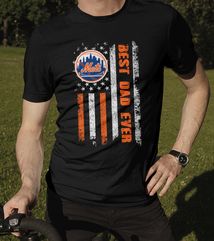 Mets Best Dad Ever American Flag Baseball Fan Evd 057 T-Shirt