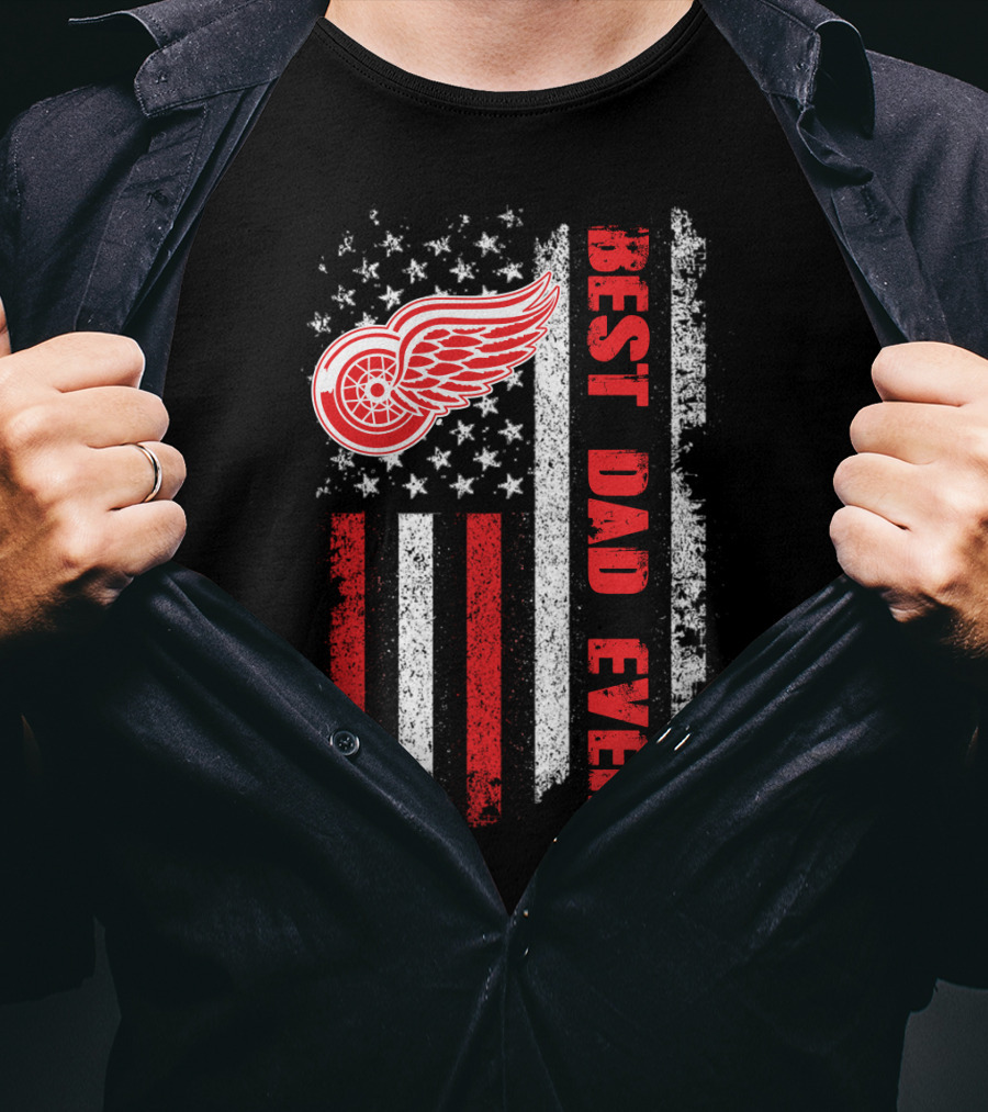Red Wings Best Dad Ever American Flag T-Shirt