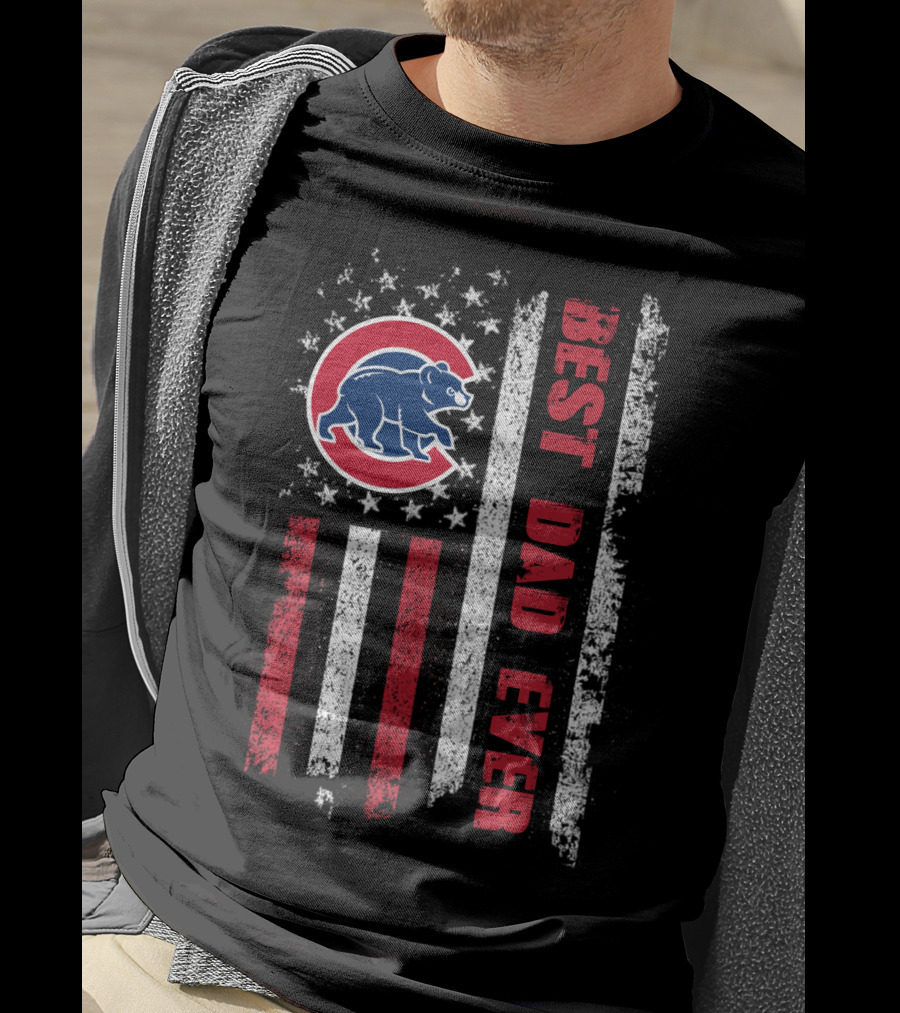 Chicago Cubs Best Dad Ever Flag Stars Stripes T-Shirt
