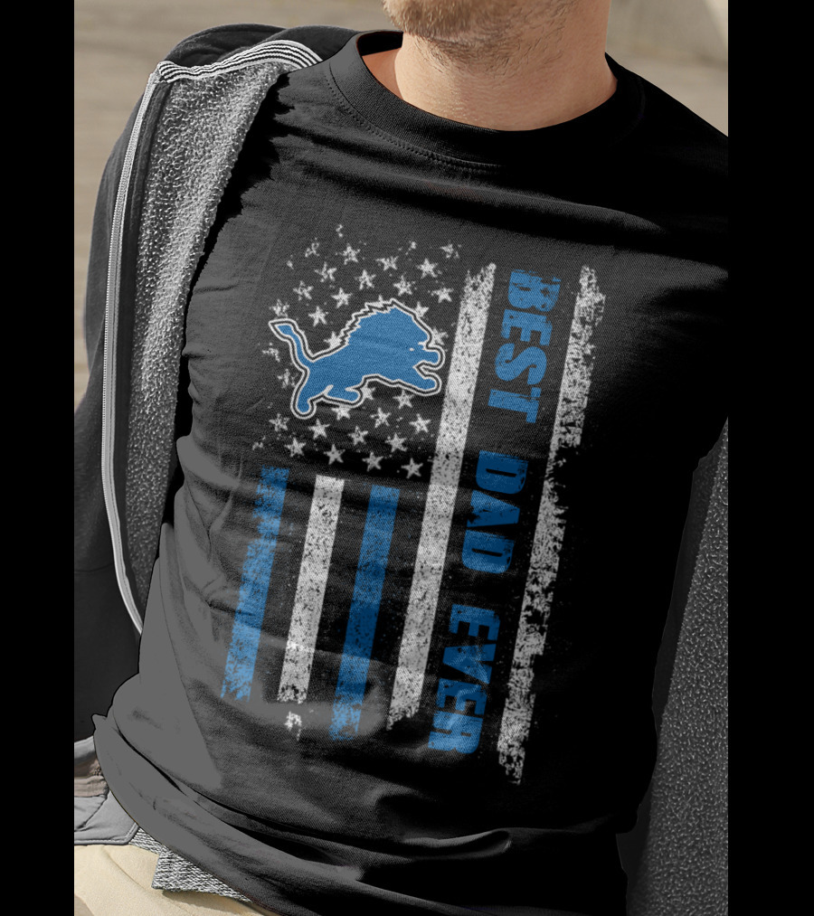 Detroit Lions Best Dad Ever Flag T-Shirt