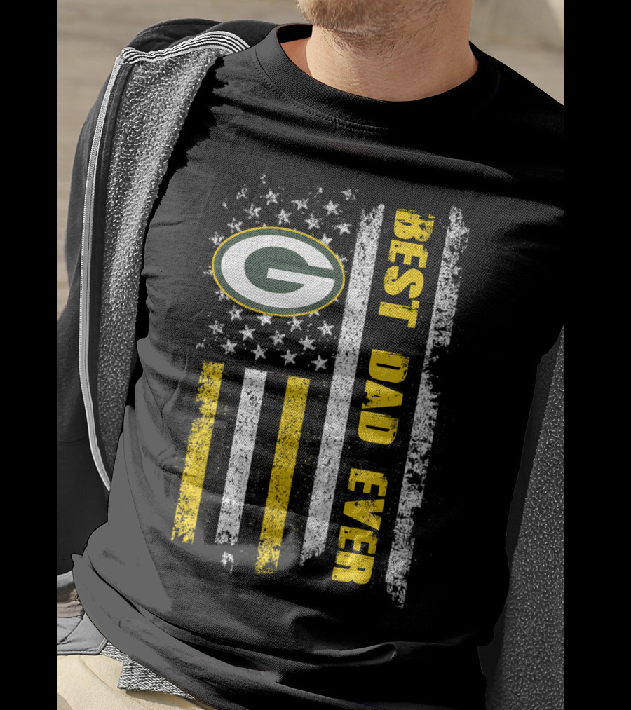 Green Bay Packers Best Dad Ever Vintage American Flag T-Shirt