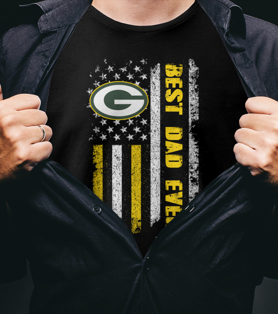 Green Bay Packers Best Dad Ever Vintage American Flag T-Shirt