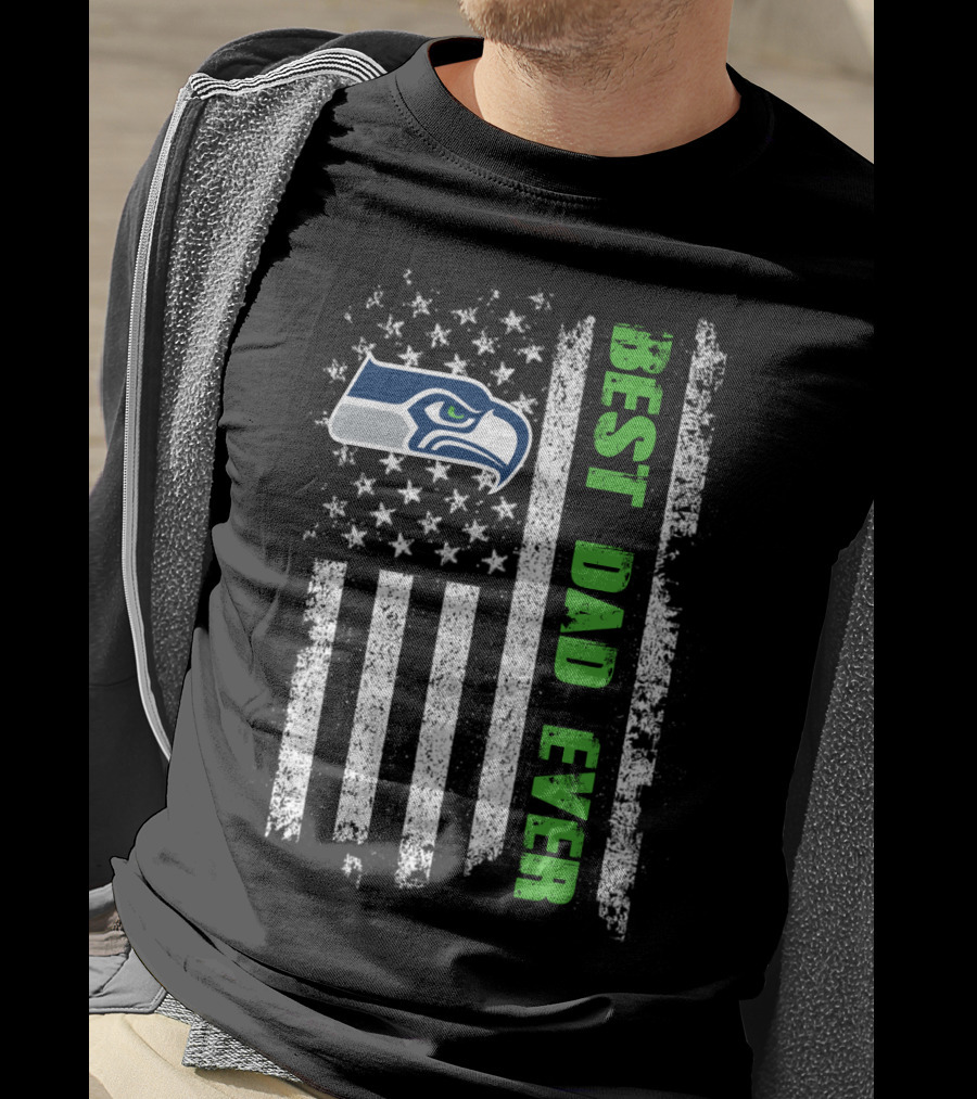 Seattle Seahawks Best Dad Ever American Flag T-Shirt